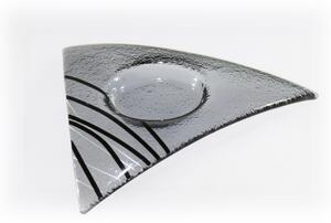 BDK-GLASS Skleněný šedý svícen TRIANGL s černo-stříbrným motivem