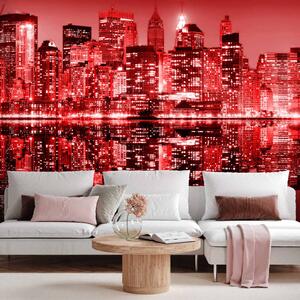Fototapeta Červený New York - městská panorama s mrakodrapy v odrazu ve vodě