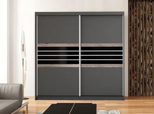 Moderní šatní skříň 203 cm s posuvnými dveřmi v černé a lávové barvě KN463