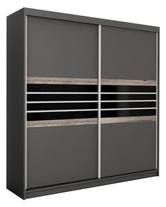 Moderní šatní skříň 203 cm s posuvnými dveřmi v černé a lávové barvě KN463