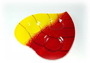 BDK-GLASS Skleněný svícínek LÍSTEK - žluto-červený Rozměr: 15x16cm