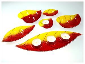 BDK-GLASS Skleněný svícínek LÍSTEK - žluto-červený Rozměr: 12x8,5cm