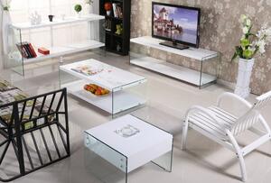 Konferenční stolek Bibione 771 bílý lesklý lak, číré sklo