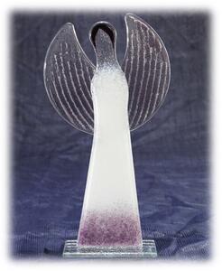 BDK-GLASS Skleněný dekorativní anděl velký bílo-fialový