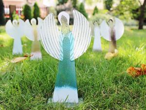 BDK-GLASS Skleněný dekorativní anděl velký tyrkysovo-bílý