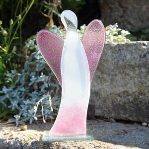BDK-GLASS Skleněný dekorativní anděl bílo-růžový