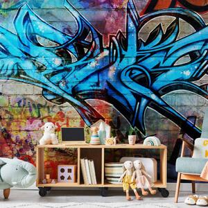 Fototapeta Street art - graffiti - městský mural s barevnými nápisy a vzory