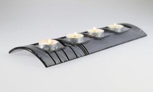 BDK-GLASS Skleněný svícen TUNNEL na 4 svíčky šedý s linkami