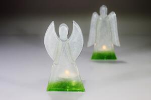 BDK-GLASS Skleněný svícen anděl 12cm - bílo-zelený