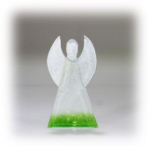 BDK-GLASS Skleněný svícen anděl 12cm - bílo-zelený