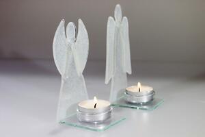 BDK-GLASS Skleněný svícen anděl 12cm - bílý