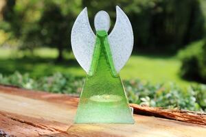 BDK-GLASS Skleněný svícen anděl 12cm - zelený