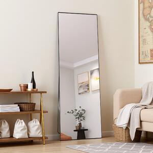 Obdélníkové kosmetické zrcadlo z tvrzeného skla, černý hliníkový rám, 165 x 60 cm, elegantní moderní design do ložnice nebo koupelny