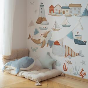 Dětská nálepka na zeď Sea voyage - velryby a domečky