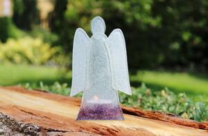 BDK-GLASS Skleněný svícen anděl 14cm - bílo-fialový