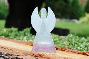 BDK-GLASS Skleněný svícen anděl 12cm - bílo-růžový