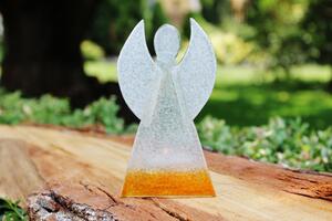 BDK-GLASS Skleněný svícen anděl 12cm - bílo-oranžový