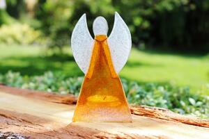 BDK-GLASS Skleněný svícen anděl 12cm - oranžový