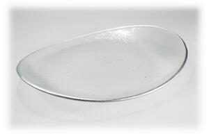 BDK-GLASS Skleněný oválný talíř OVAL ELLA čirý se stříbrným okrajem Rozměr: 34x26cm