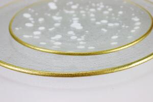 BDK-GLASS Skleněný dezertní talířek s bílým dekorem a zlatým okrajem