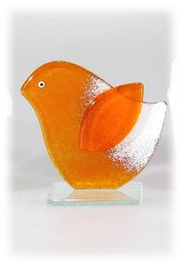 BDK-GLASS Skleněný dekorativní ptáček - oranžový