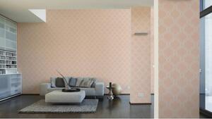 A.S. Création | Vliesová tapeta na zeď Di Seta 36665-3 | 0,70 x 10,05 m | oranžová, růžová, metalická