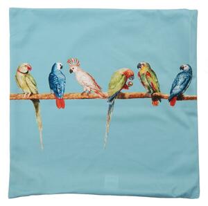 Tyrkysový povlak na polštář s papoušky na tyči – 45x45 cm