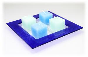 BDK-GLASS Skleněný čtvercový svícen 26x26cm na 4 svíčky - modrý