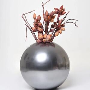 Květináč GLOBO, sklolaminát, výška 30 cm, stříbrná metalíza