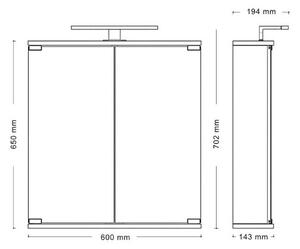 Jokey MDF skříňky KANDI LED BLACK Zrcadlová skříňka (galerka) - černá matná - š. 60 cm, v. 70,2 cm, hl. 19,4 cm 111912222-0700