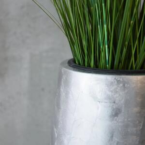 Květináč MAGNUM s umělou trávou ZEBRA, sklolaminát, celková výška 135 cm, stříbrná