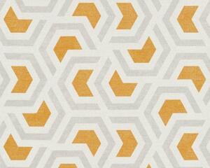 Vliesová tapeta na zeď Linen Style 36760-2 | 0,53 x 10,05 m | šedá, bílá, oranžová | A.S. Création