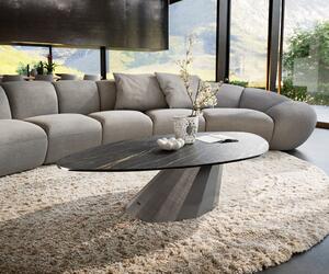 DELIFE Konferenční stolek Edge organický 140x76 cm keramika Laminam® Noir Desir hnědá Parabi metalická stříbrná