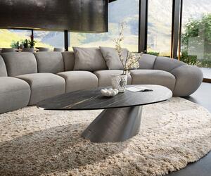 DELIFE Konferenční stolek Edge organický 140x76 cm keramika Laminam® Noir Desir hnědá Conis metalická stříbrná