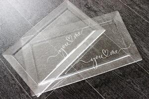 BDK-GLASS Extra čirý tác You and Me Rozměr: 32,5x17,6cm