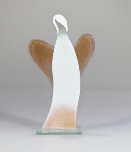 BDK-GLASS Skleněný dekorativní anděl bílo-béžový