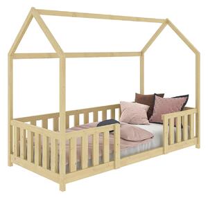 Dětská postel Domeček 80x160 se zábradlím a roštem, borovice D8