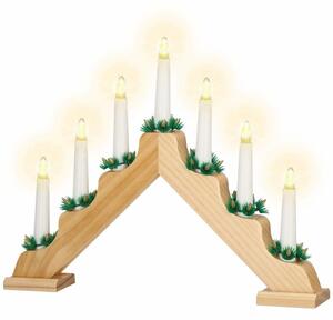 LED vánoční svícen - 7 svíček, 30cm, 2xAA, dřevěný
