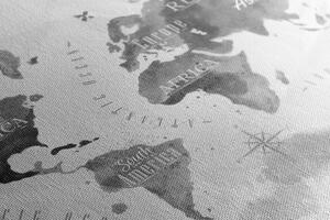 Obraz černobílá akvarelová mapa světa