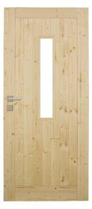 Vedlejší vchodové dveře Průzor, 90 P, rozměr vč. zárubně: 900 × 1970 mm, masivní dřevo, pravé, smrk, průzor