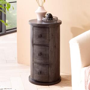 FineBuy Design – píborník 65 cm z masivního mangového deva, erný, úzká skíka se zásuvkami, úzká pídavná skíka, masivní mini komoda, kulatá