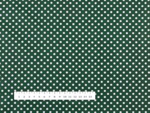 Bavlněná látka/plátno Sandra SA-337 Bílé puntíky na tmavě zeleném - šířka 140 cm