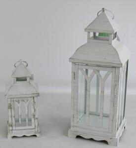 Lucerna dřevo - bílá, sada 2ks, v. 57cm a 38,5cm - Eldeko.cz