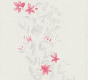 Vliesová tapeta na zeď Blooming 37266-4 | 0,53 x 10,05 m | krémová, šedá, růžová | A.S. Création