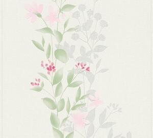 Vliesová tapeta na zeď Blooming 37266-1 | 0,53 x 10,05 m | krémová, zelená, růžová | A.S. Création