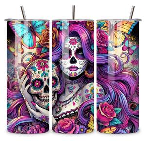 Sugar Skull Zara | nerezový termohrnek 600ml s kovovým brčkem