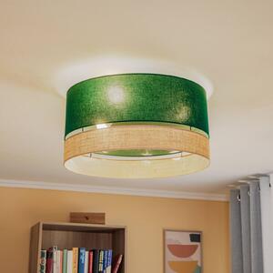 Euluna Levo stropní světlo, Ø 60 cm, juta/tmavě zelená
