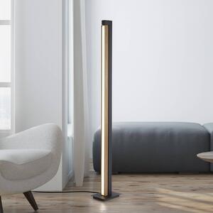 PURE LED stojací lampa Lines, černá, dřevo, dálkové ovládání, 140 cm, stmívatelný, Světlé dřevo, Obývací pokoj / jídelna, Dřevo