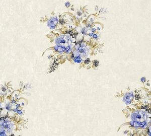 A.S. Création | Vliesová tapeta na zeď Romantico 37225-2 | 0,53 x 10,05 m | modrá, bílá, hnědá