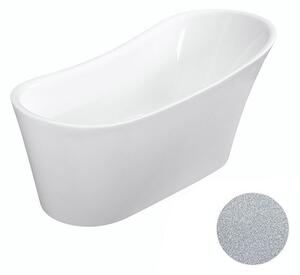Besco Akrylátová volně stojící vana Calima Glam S 170x74 Barva: Bílá/stříbrná, Rozměry (cm): 170x74, Typ a barva výpustě: Click-Clack s přepadem, černá